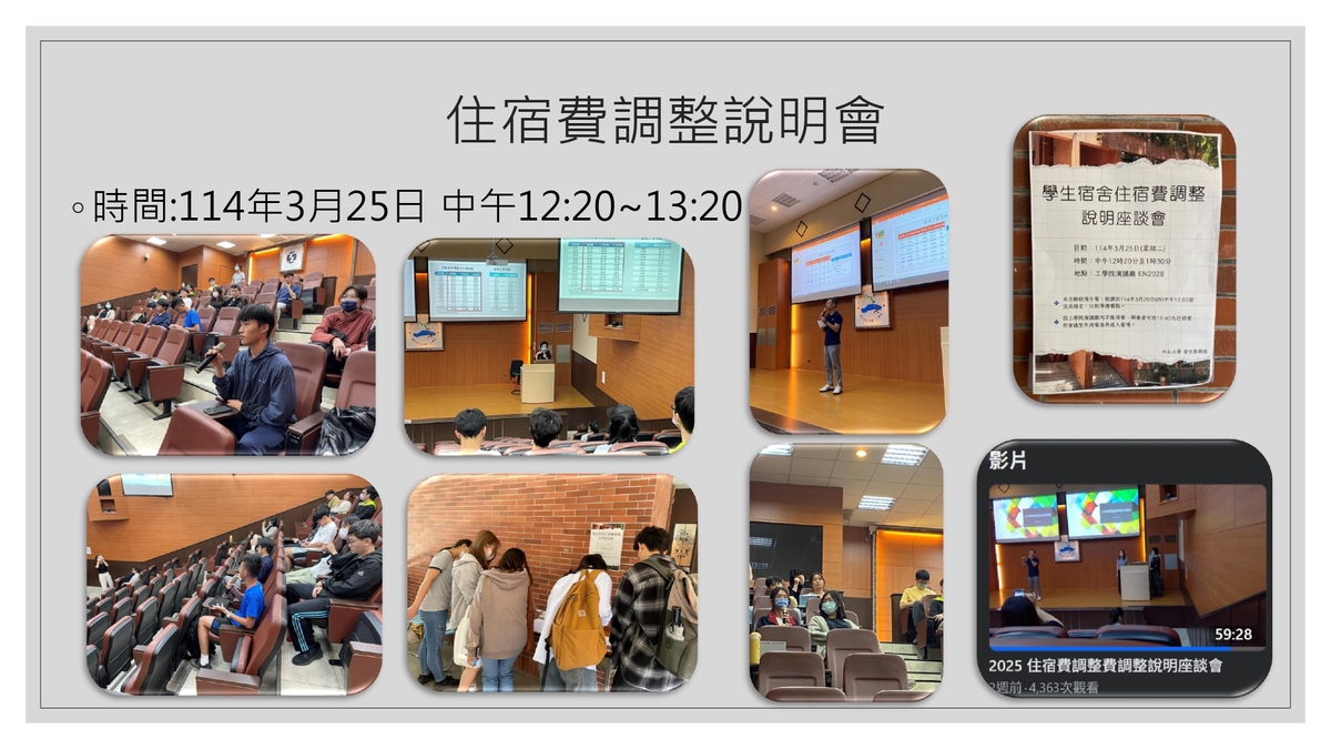 中山大學114學年度學生宿舍住宿費調整說明圖片
